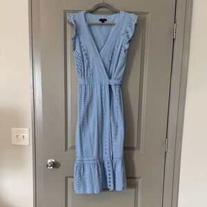 J.Crew Blue Eyelet Wrap Dress Tie Waist Size 6
